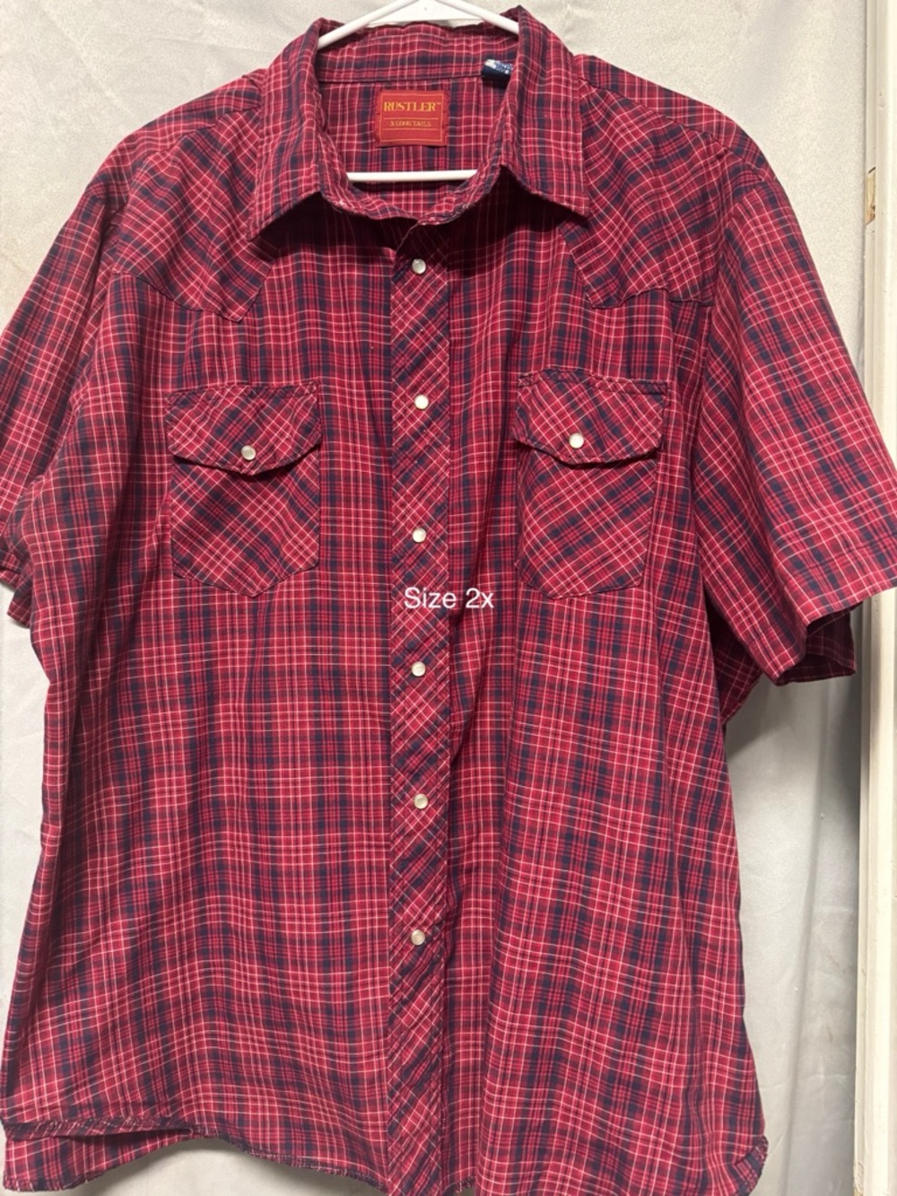 Rustler Red and Black Plaid Short Sleeve Button-Down Shirt